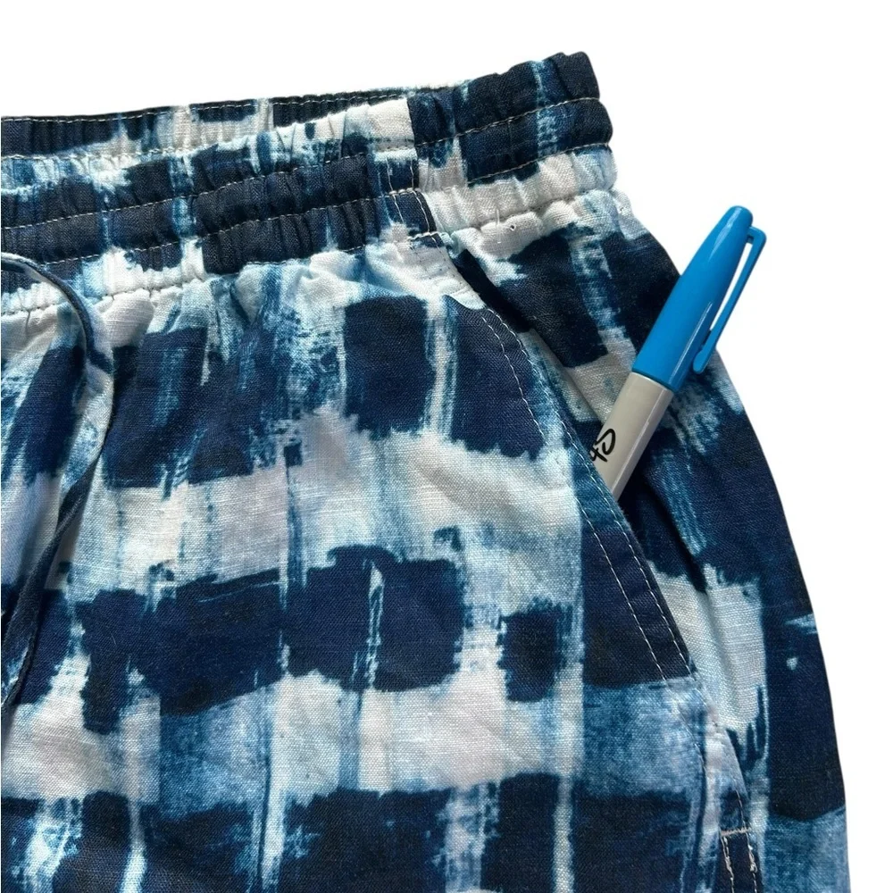 Banana Republic 100% LINEN WIDE LEG ANKLE PANT NWT Blue Shibori size L Coastal